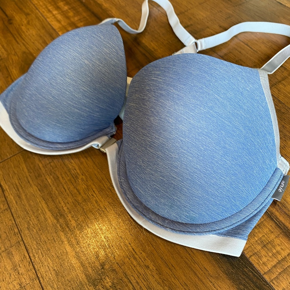 Aerie Size 34DPerky Push Up Demi BluePadded Underwire Bra Front Clasp Racerback - Picture 2 of 7